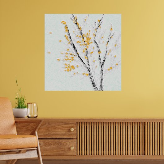 Herfstboomtakken met gele herfstbladeren poster (Woonkamer 2)