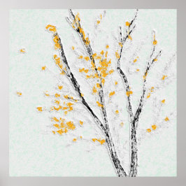 Herfstboomtakken met gele herfstbladeren poster