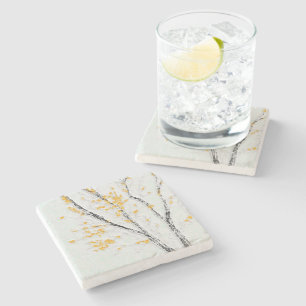 Herfstboomtakken met gele herfstbladeren stenen onderzetter