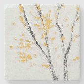 Herfstboomtakken met gele herfstbladeren stenen onderzetter (Voorkant)