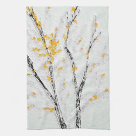 Herfstboomtakken met gele herfstbladeren theedoek