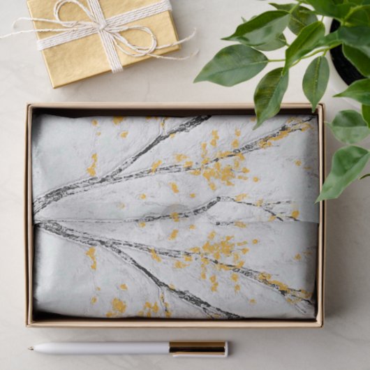 Herfstboomtakken met gele herfstbladeren tissuepapier (Geschenk)