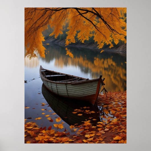 Herfstboot op een rustige River Wall Art Poster (Voorkant)