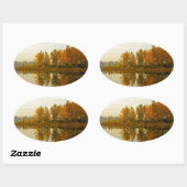 Herfstbos aan de rivier ovale sticker (Vel)