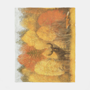 Herfstbos, digitale herten en vos. fleece deken