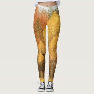 Herfstbos, digitale herten en vos. leggings