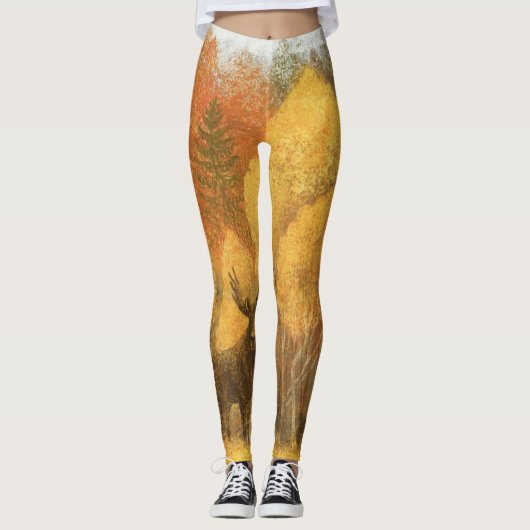 Herfstbos, digitale herten en vos. leggings (Voorkant)