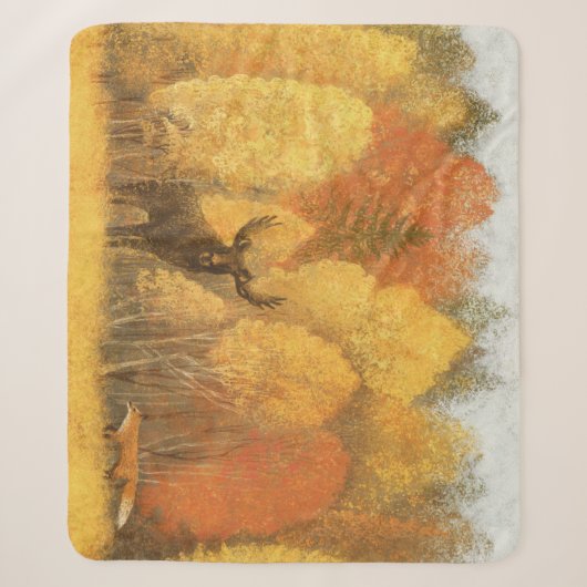 Herfstbos, digitale herten en vos. sherpa deken (Voorkant)