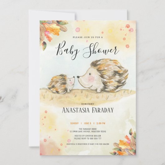 herfstbos-egel-baby shower kaart (Voorkant)