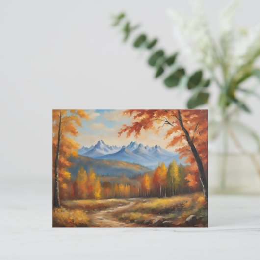 Herfstbos en berglandschap briefkaart (Staand voorkant)