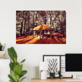 Herfstbos en chalet poster (Thuiskantoor)