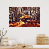 Herfstbos en chalet poster (Keuken)