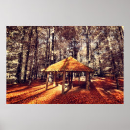 Herfstbos en chalet poster
