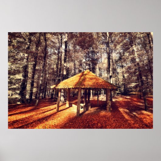 Herfstbos en chalet poster (Voorkant)