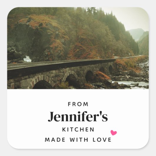 Herfstbos en River Landscape Keuken Vierkante Sticker (Voorkant)