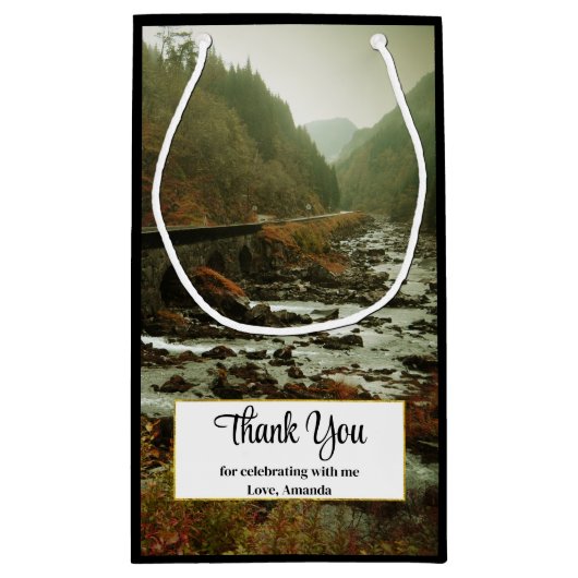 Herfstbos en rivierlandschap Dank u Klein Cadeauzakje (Achterkant)