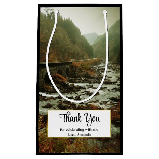 Herfstbos en rivierlandschap Dank u Klein Cadeauzakje (Voorkant)