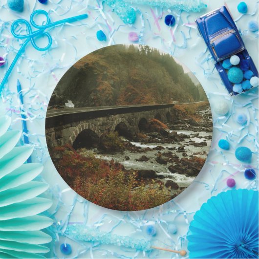 Herfstbos en rivierlandschap papieren bordje (Feest)