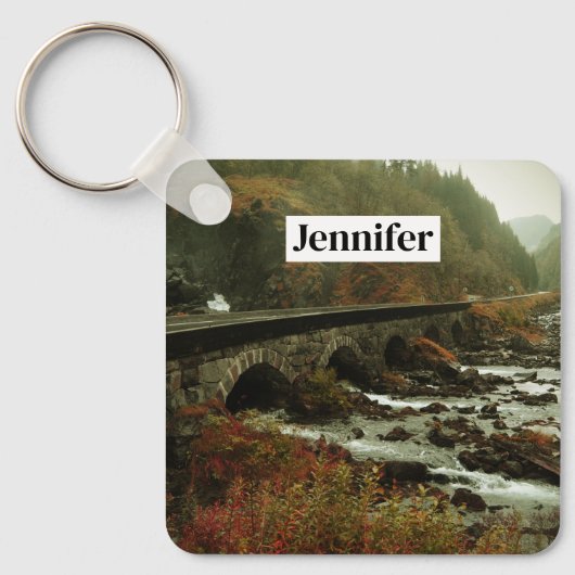 Herfstbos en rivierlandschap sleutelhanger (Voorkant)