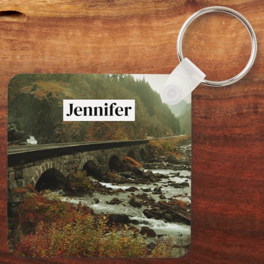 Herfstbos en rivierlandschap sleutelhanger (Achterkant)