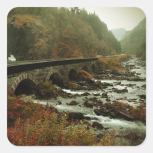 Herfstbos en rivierlandschap vierkante sticker