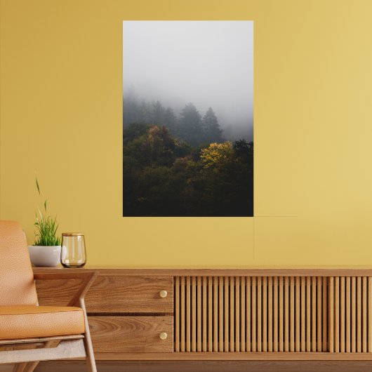Herfstbos gehuld in mist poster (Woonkamer 2)