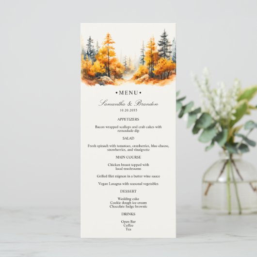 Herfstbos, Herfst Woodland Huwelijksdiner Menu (Staand voorkant)