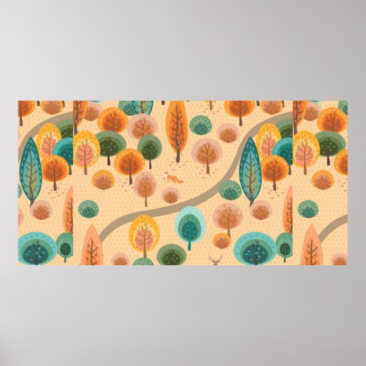 Herfstbos met abstracte platte handgetekende bomen poster (Voorkant)