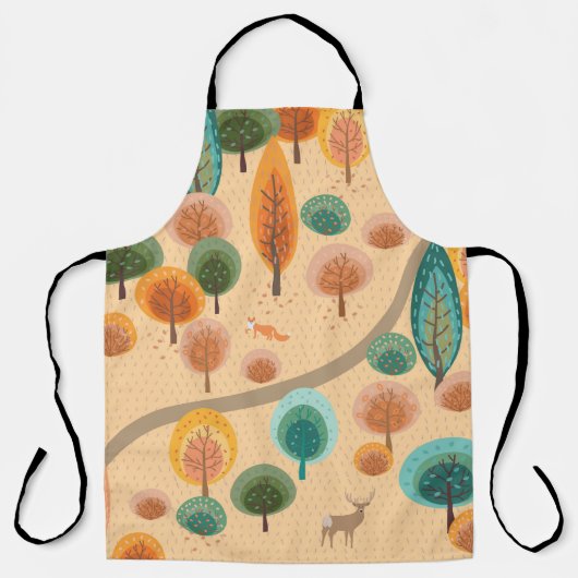 Herfstbos met abstracte platte handgetekende bomen schort (Voorkant)