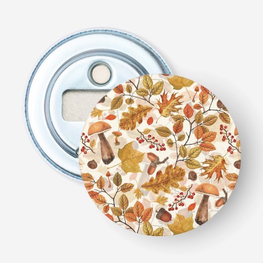 Herfstbos op gebroken wit button flesopener (Voorkant)