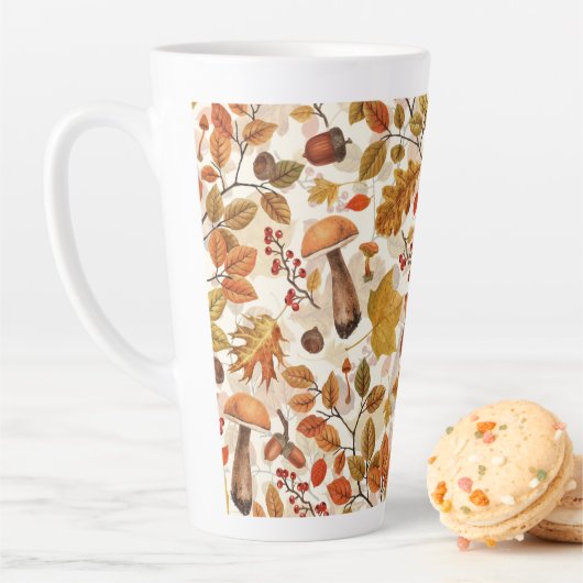 Herfstbos op gebroken wit latte mok (In situ)