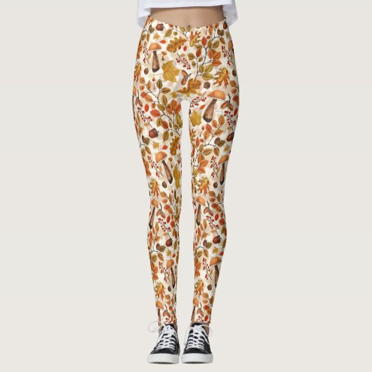 Herfstbos op gebroken wit leggings (Voorkant)