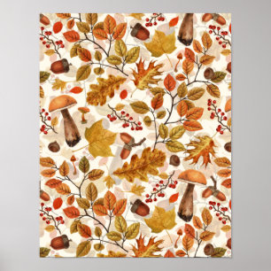 Herfstbos op gebroken wit poster