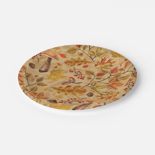 Herfstbos op oker papieren bordje (Gekanteld)