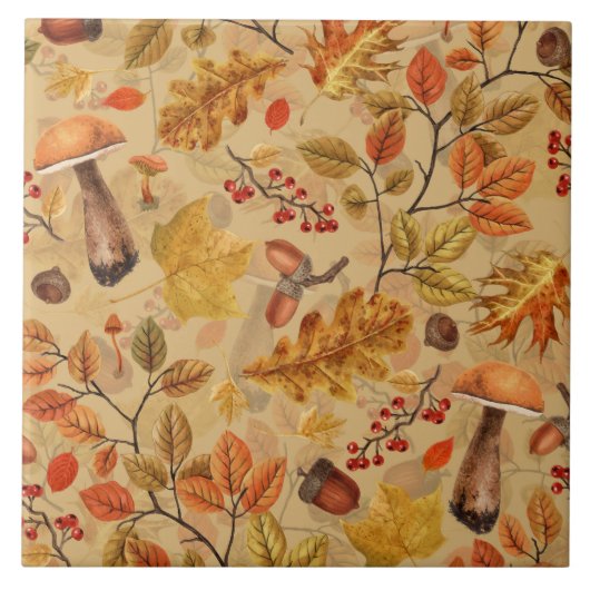 Herfstbos op oker tegeltje (Voorkant)