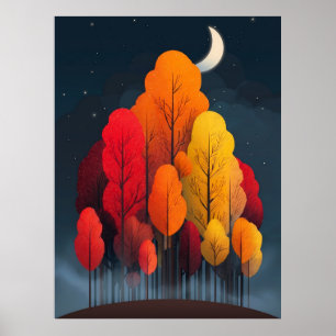 Herfstbos 's nachts poster