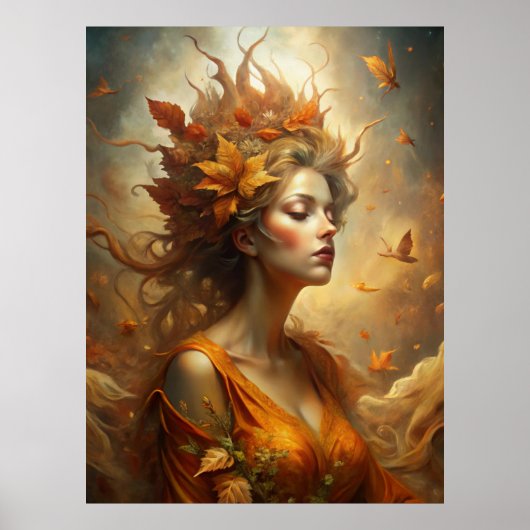 Herfstbosfee – Mystieke Herfst muurkunst Poster (Voorkant)