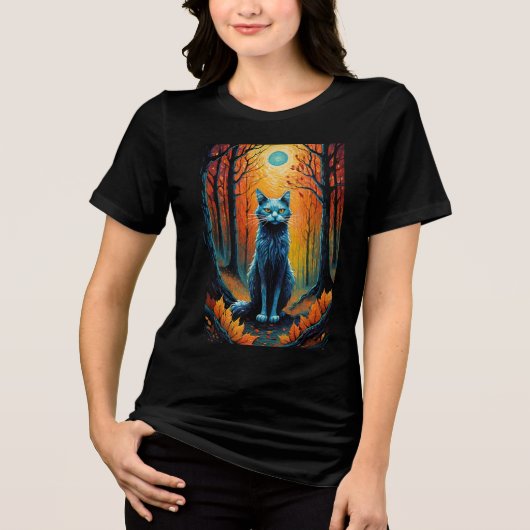 Herfstboskat met vurig blad Tri-Blend shirt (Voorkant)