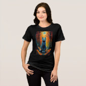Herfstboskat met vurig blad Tri-Blend shirt (Voorkant volledig)