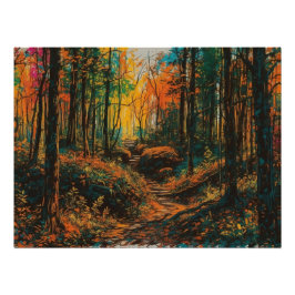 Herfstbospad met digitale trap Download Art Perfect Poster