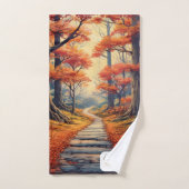 Herfstbospad met naam en jaar bad handdoek (Handdoek)