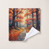 Herfstbospad met naam en jaar bad handdoek (Wasdoekje)