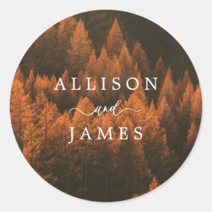 Herfstbossen Minimalistisch Ronde Sticker