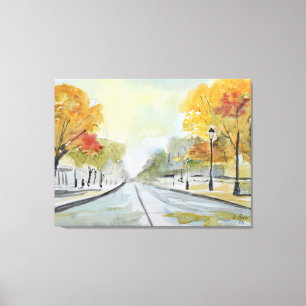 Herfstboulevard in Parijs Expressionistisch Canvas Afdruk