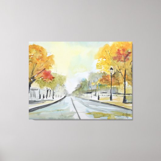 Herfstboulevard in Parijs Expressionistisch Canvas Afdruk (Voorkant)
