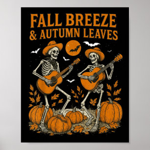 Herfstbries En Herfstbladeren Skelet Speelt Gui Poster