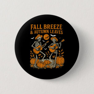 Herfstbries En Herfstbladeren Skelet Speelt Gui Ronde Button 5,7 Cm