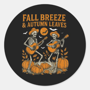 Herfstbries En Herfstbladeren Skelet Speelt Gui Ronde Sticker
