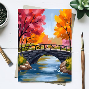 Herfstbrug Herfstloof Aquarel Natuur Briefkaart
