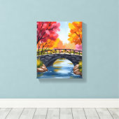 Herfstbrug Herfstloof Aquarel Natuur Canvas Afdruk (Insitu (Houten vloer))